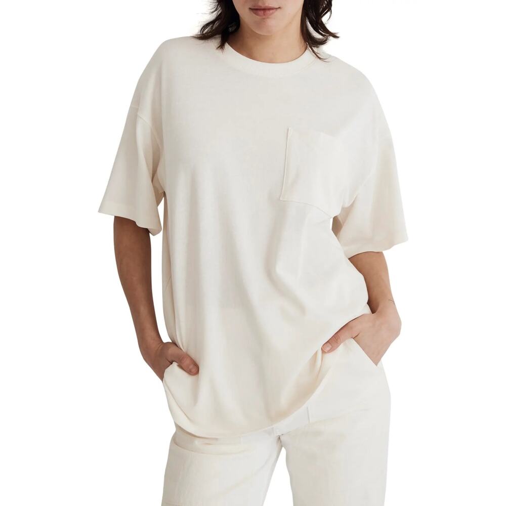 Madewell (XL) Garment-Dyed Oversized Cotton Pocket T-Shirt Warm White Minimalist